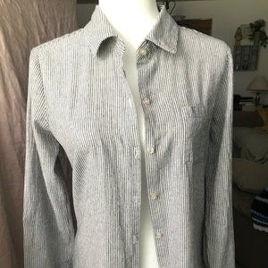 "AUGUST SILK" IVORY & CHARCOAL STRIPE BUTTON DOWN